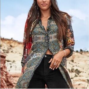 Johnny Was Silk Print Blouse Size Small